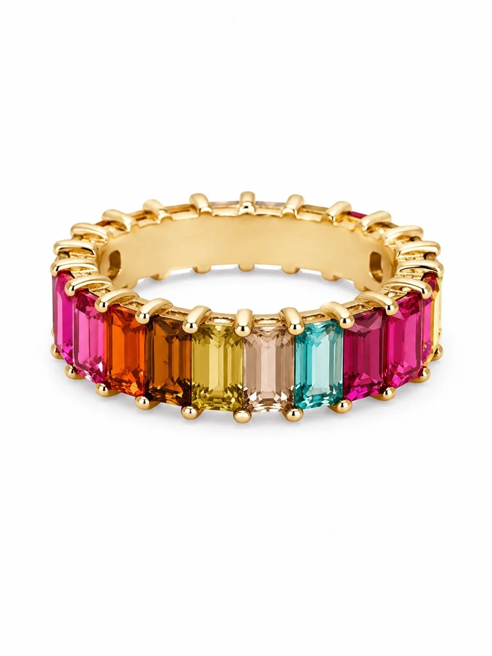 Gold-Plated Multicolor Baguette Eternity Ring